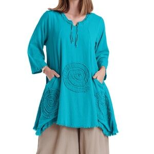 Oh My Gauze! Turquoise Tunic with Spiral Accents
